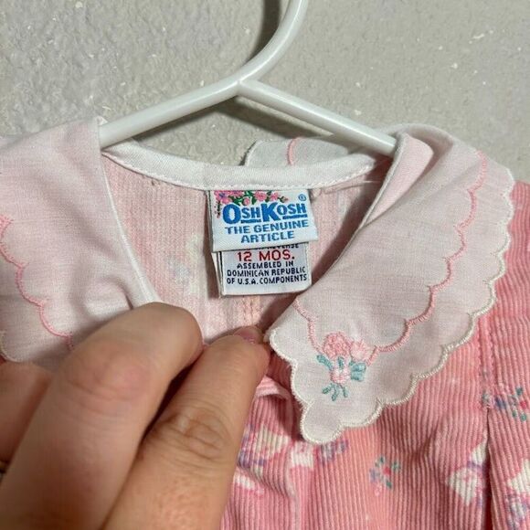 VTG 80s OshKosh Bubble Romper 12M Pink Corduroy Cat Print Peter Pan Collar - Picture 7 of 7